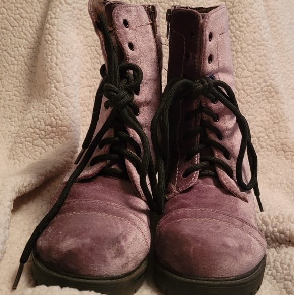 Madden Girl Velvet Combat Boots - Picture 3 of 5